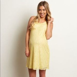 PinkBlush Yellow Sleeveless Lace Maternity Dress
